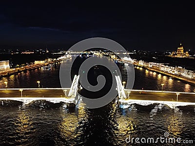 Night city from a bird`s-eye view. Night Petersburg. Russia. St. Petersburg panorama. Stock Photo