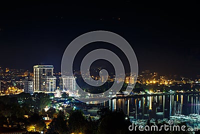 Night city Budva, Montenegro Stock Photo