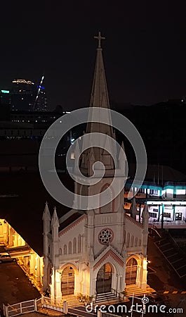 Night city church view, Kuala Lumpur Stock Photo