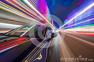 Night city drive by car Stock Photo