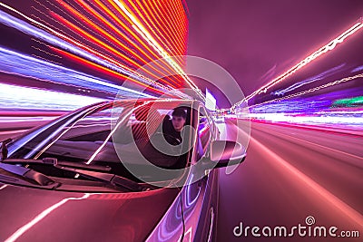 Night city drive by car Stock Photo