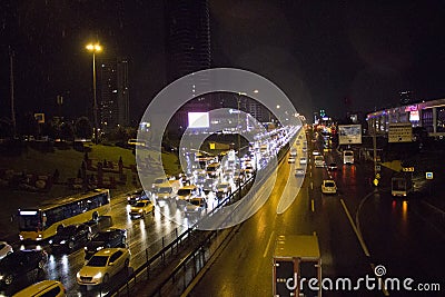 Night city Istanbul. cars and highway Editorial Stock Photo