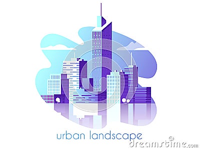 Night city landscape. Modern architecture, buildings, skyscrapers. Flat vector illustration. 3d style. Vector Illustration