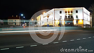 Night city light lines from cars. cars in highway with blur motion. Street view of the modern city at night. A lot of light from Editorial Stock Photo