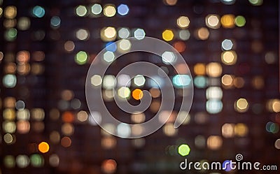 Night city circular reflections. Blured Christmas, New Year, science abstract light. Abstract defocused background Stock Photo