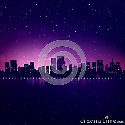 Night City Skyline Vector Illustration