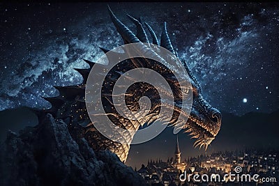 Night City Stars In The Sky In The Form Of A Dragon. Generative AI Stock Photo