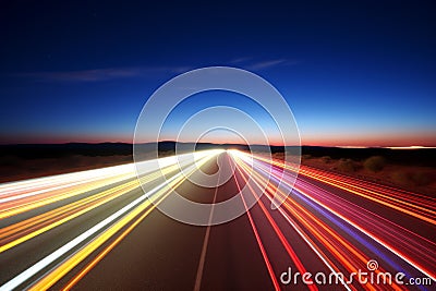 Night city traffic blurred cars long exposure lights evening highway lane movement fast transit car motion auto Stock Photo