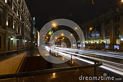 Night city traffic lights in Kyiv Editorial Stock Photo