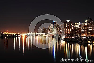 Night city view of downtown Vancouver in Stanley P Stock Photo