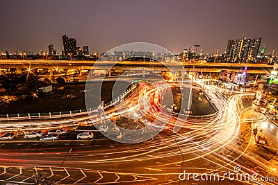 Night cityscape with bilding and road inthailand city Editorial Stock Photo