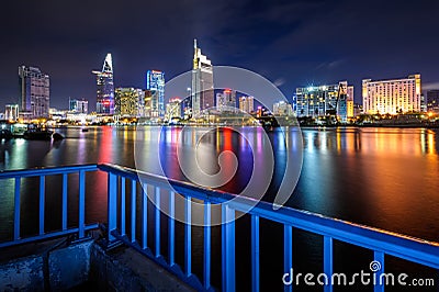 Night cityscape of Hochiminh city, Vietnam. Stock Photo