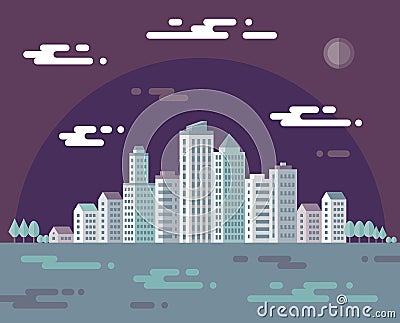 Night cityscape - vector concept illustration in flat design style for presentation, booklet, website and different design project Vector Illustration