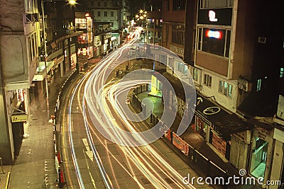 Night cityscapes in Hong Kong Central with traffic light trail Editorial Stock Photo