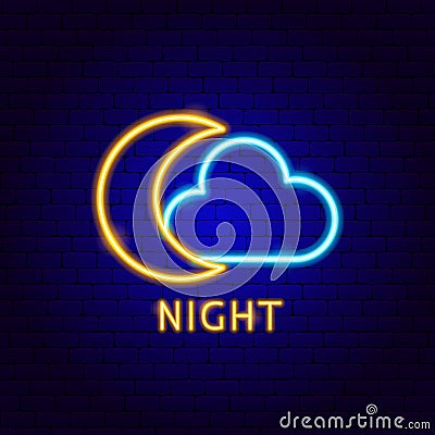 Night Cloud Neon Label Vector Illustration