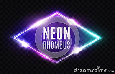 Night Club Neon Rhomb. 3d Rhombus Light Sign. Vector Illustration