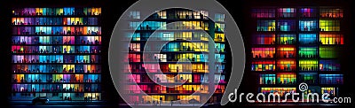 Night colorful windows lights of apartment building in city. AI generative Stock Photo