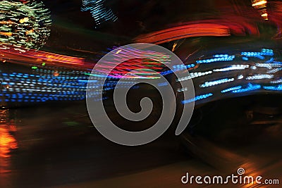 Disco lights Synthwave funfair fairground Night colors of the amusement park Stock Photo