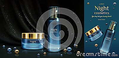 Night cosmetics beauty cream and serum banner Vector Illustration