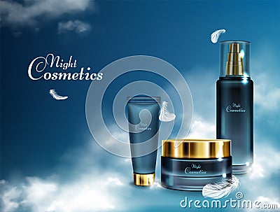 Night cosmetics line realistic vector banner Vector Illustration