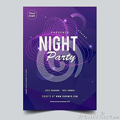 Night dance party music night poster template. Party event flyer invitation. Vector Illustration