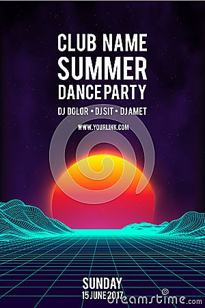 Night dance party poster vector background. 80s retro style Music event flyer. 80s retro background Vector Illustration