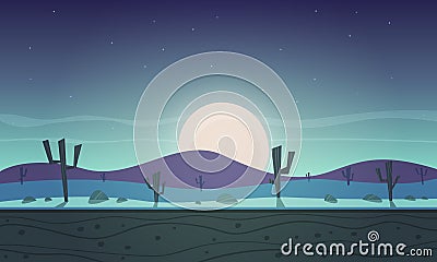 Night desert cartoon game background Vector Illustration