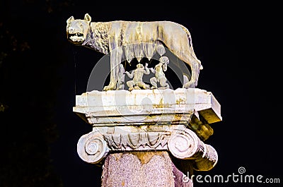 night detail of symbol of rome: she-wolf breastfeeding romulus and remus...IMAGE Stock Photo