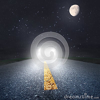 Night driving on an asphalt road towards the headlights Stock Photo