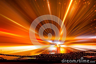 Night driving high speed fast moving going forward Stock Photo