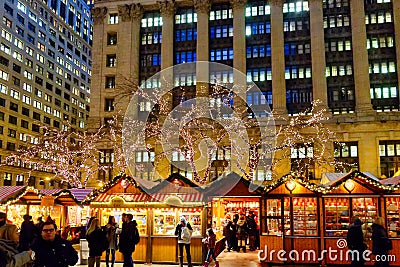 Night Time at Chicago Christmas Markets, Illinois, USA Editorial Stock Photo