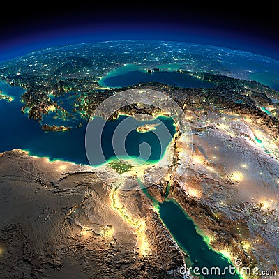 Night Earth. Africa and Middle East Stock Photo