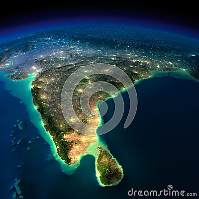 Night Earth. India and Sri Lanka Stock Photo