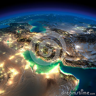 Night Earth. Persian Gulf Stock Photo