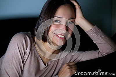 Night face portrait of woman illuminated Stock Photo