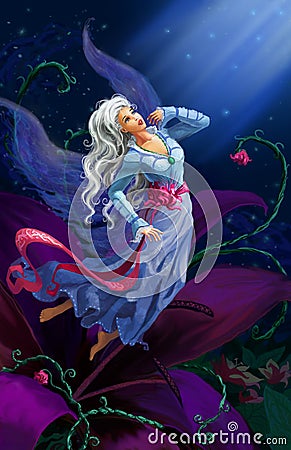 The night fairy flying to the moon Stock Photo