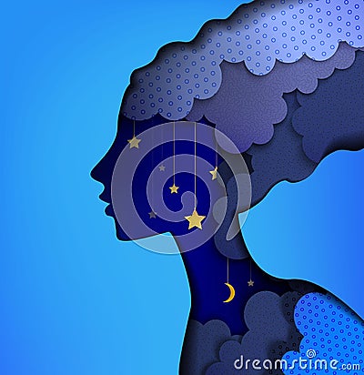 Night fairy, paper layears fairy woman profile on the night sky,night fairy dream concept, Vector Illustration