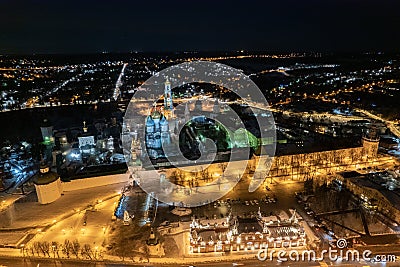 night festive city aerial view, Trinity Sergius Lavra, monastery Stock Photo