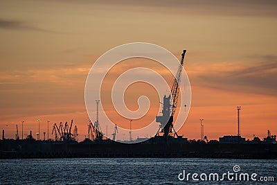 Night harbour silhouett Stock Photo