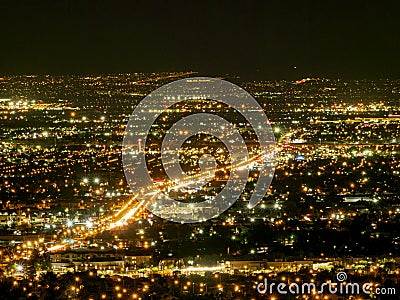 Night high angle view of the famous Las Vegas cityscape Stock Photo