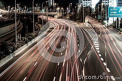 Night highway in the city of Tel Aviv intersection Hahalacha Stock Photo