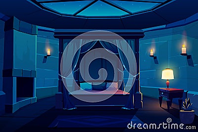 Night hotel bedroom cartoon vector interior Vector Illustration