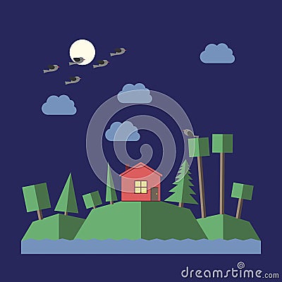 Night landscape flat style Vector Illustration