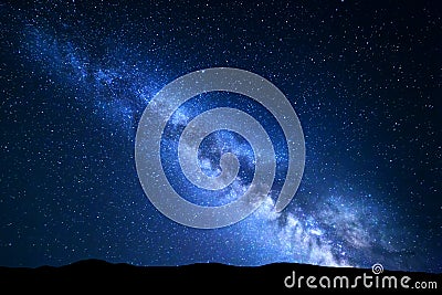 Night landscape with Milky Way. Starry sky, Universe Stock Photo