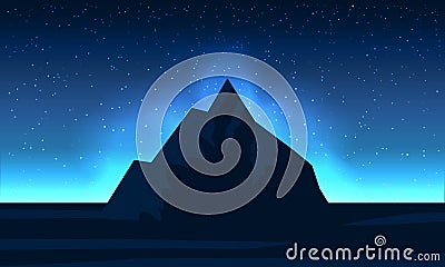 Night landscape mountain with star and aurora Vector Illustration