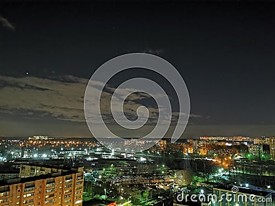 Night scape, rare clouds, Krasnogorsk, Moscow, Russia Stock Photo