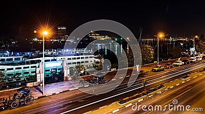 Night landscape of the river Nile and the town of Aswan in Egypt Editorial Stock Photo