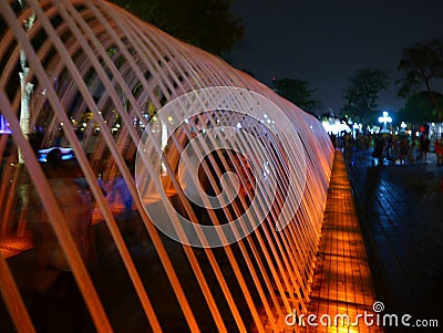 Night light view of tunnel waterjet fountain in Lima Stock Photo