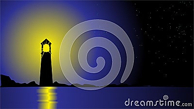 night lighthouse landscape vector illustration Vector Illustration