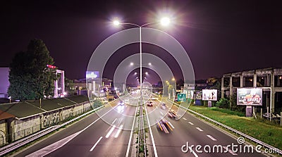 Night long exposure shot on Belgrade highway E-75 Editorial Stock Photo